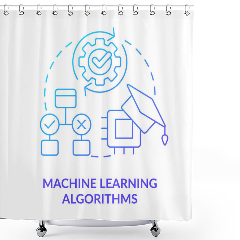 Personality  Machine Learning Algorithms Blue Gradient Concept Icon. Professional Ability. Machine Learning Engineer Skill Abstract Idea Thin Line Illustration. Isolated Outline Drawing. Myriad Pro-Bold Font Used Shower Curtains