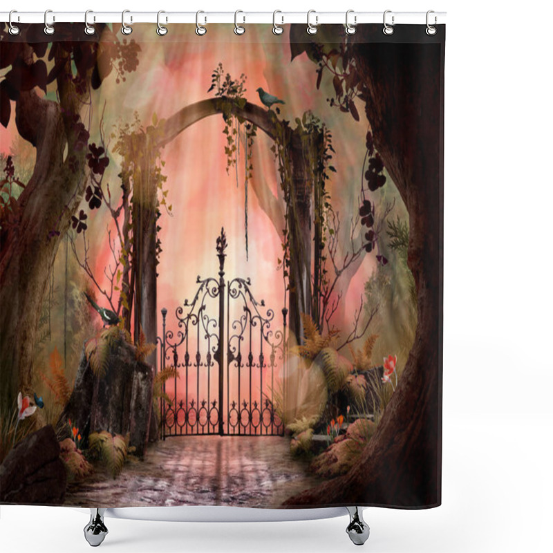 Personality  Archway In An Enchanted Garden Landscape With Big Old Trees Can Be Used As Background Shower Curtains