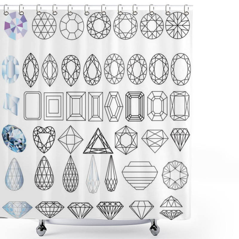 Personality  Cut Precious Gem Stones Set Of Forms Shower Curtains