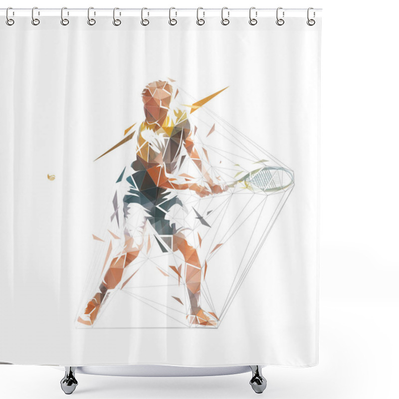 Personality  Tennis Player Backand Shot, Isolated Low Poly Vector Illustration. Tennis Logo Shower Curtains