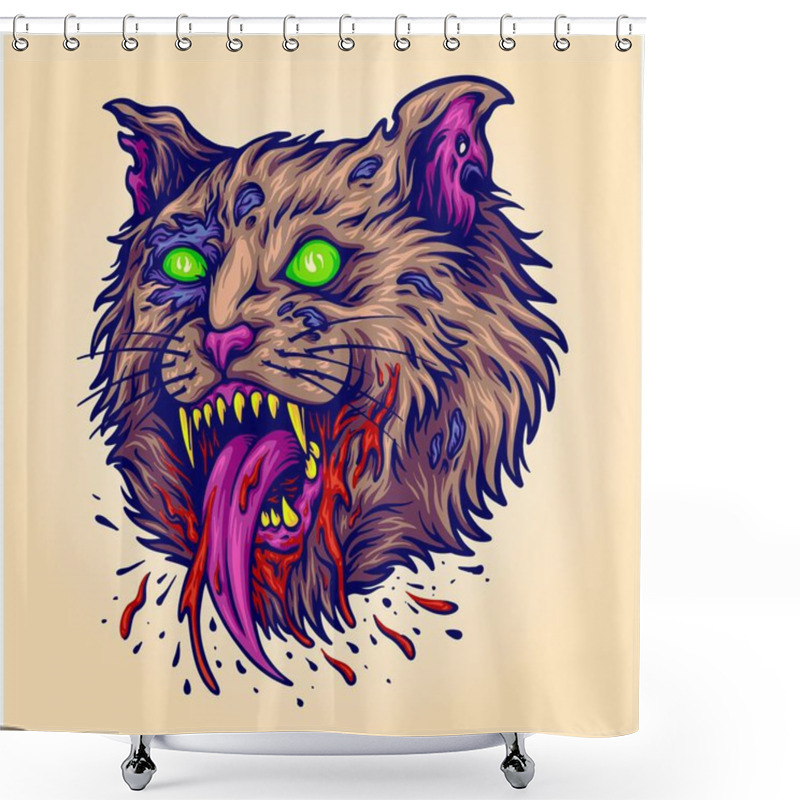 Personality  Scary Cat Head Face Monster Illustration Vector Illustrations For Your Work Logo, Merchandise T-shirt, Stickers And Label Designs, Poster, Greeting Cards Advertising Business Company Or Brands Shower Curtains