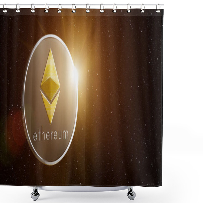 Personality  Ethereum In Space With Rising Sun Behind Shower Curtains