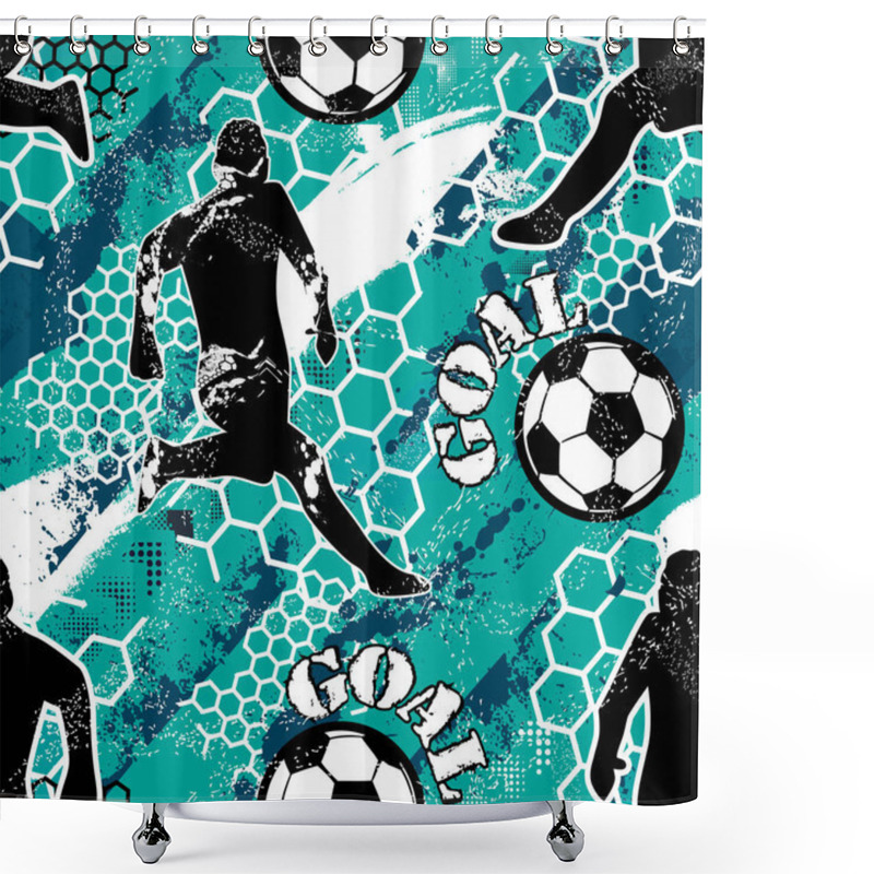 Personality  Abstract Seamless Pattern For Boys. Football Pattern. Grunge Urban Pattern With Football Ball. Sport Wallpaper On White Background With Black And Green. Repeated Sport Pattern. Shower Curtains