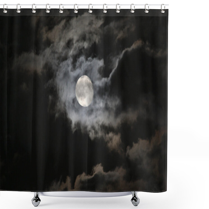 Personality  Full Moon In Eerie White Clouds Shower Curtains