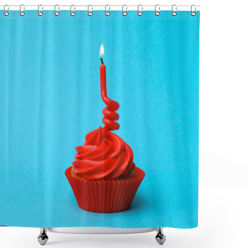 Personality  Delicious Birthday Cupcake With Red Cream And Burning Candle On  Shower Curtains