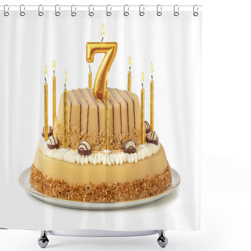 Personality  Festive Cake With Golden Candles - Number 7 Shower Curtains