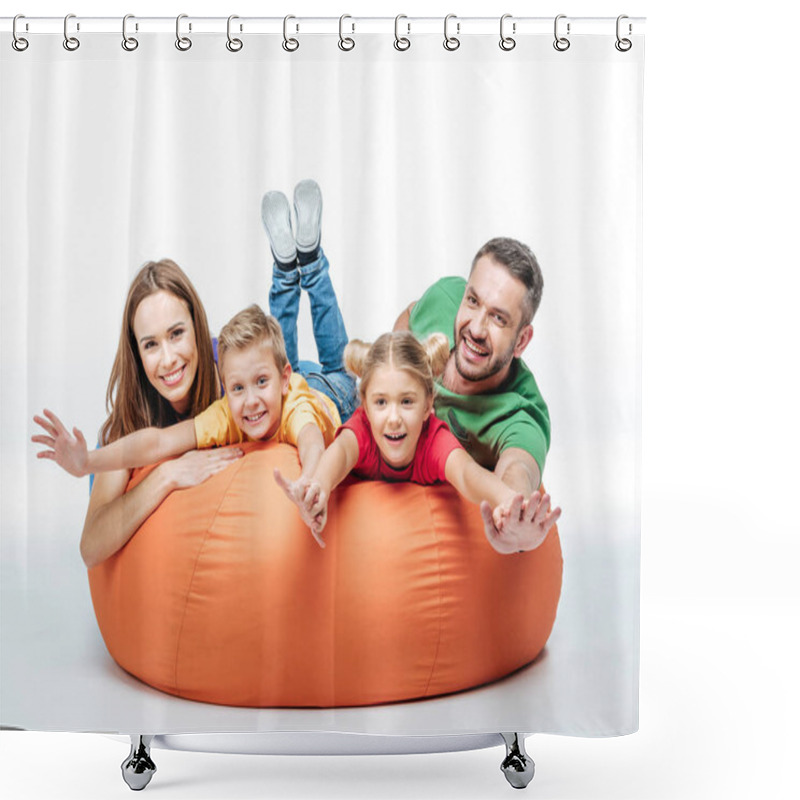 Personality  Family Having Fun In Sack-chair Shower Curtains