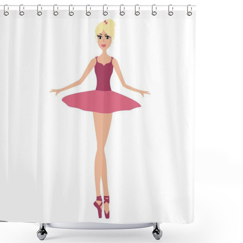 Personality  Cartoon Pretty Ballerina In Pink Dress Vector Illustration. Shower Curtains