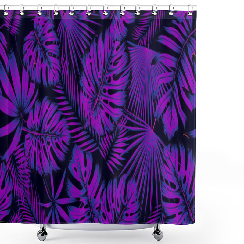 Personality  Trendy Seamless Tropical Pattern With Exotic Leaves In Ultraviol Shower Curtains