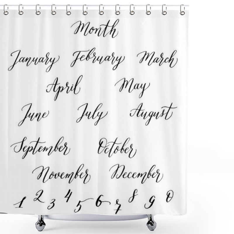 Personality  Set Of Months. Calendar For All Year, Numbers. Ink Illustration. Shower Curtains