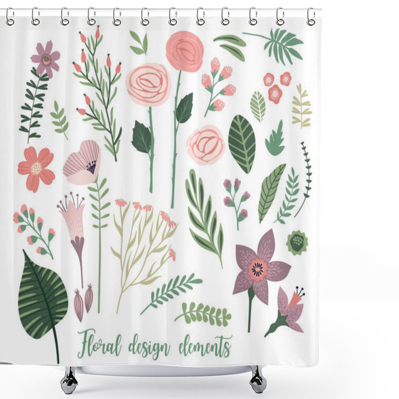 Personality  Vector Floral Design Elements. Leaves, Flowers, Grass, Branches, Berries. Shower Curtains