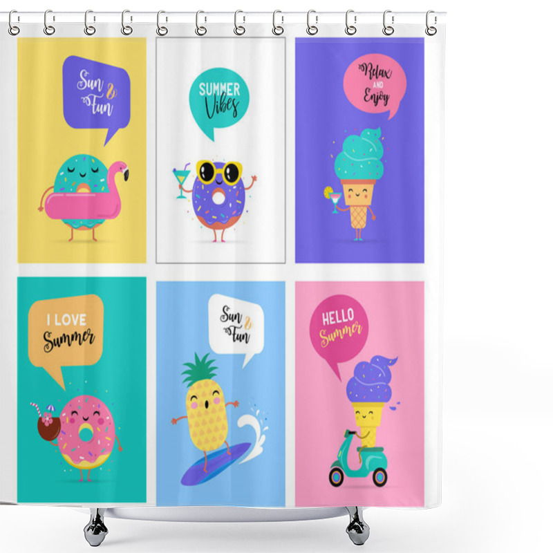 Personality  Sweet Summer - Cute Ice Cream, Watermelon And Donuts Characters Make Fun Shower Curtains