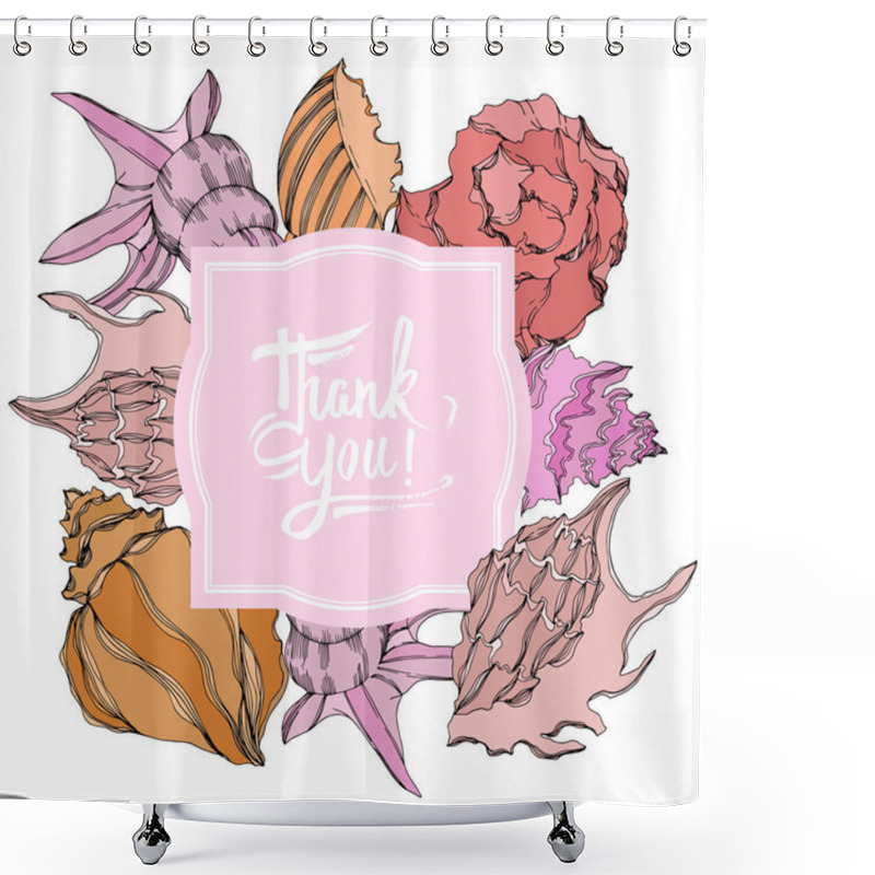 Personality  Vector Summer Beach Seashell Tropical Elements. Frame With Thank You Lettering. Shower Curtains