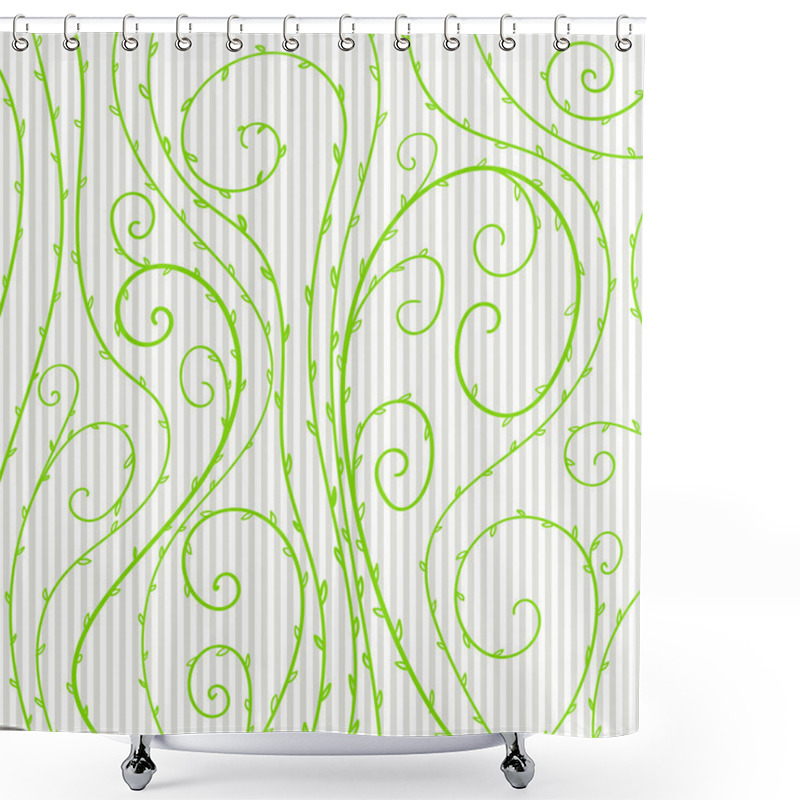 Personality  Vector Floral Pattern With Green Curled Lines And Spirals  Shower Curtains