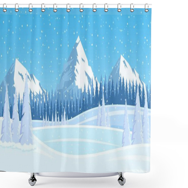 Personality  Christmas Landscape Background With Snow And Tree Shower Curtains