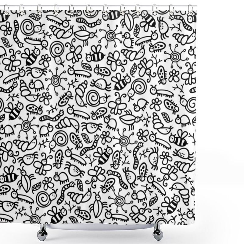 Personality  Insects World Black And White Seamless Pattern. Shower Curtains