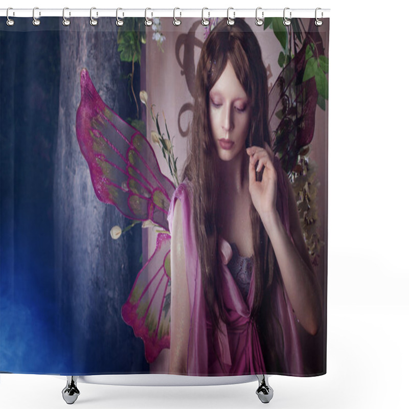 Personality  Young Beautiful Woman In The Image Of Fairies, Magic Dark Forest Shower Curtains