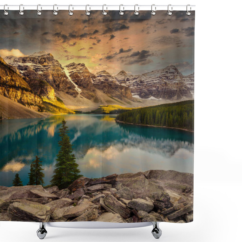 Personality  Landscape View Of Moraine Lake In Canadian Rocky Mountains Shower Curtains