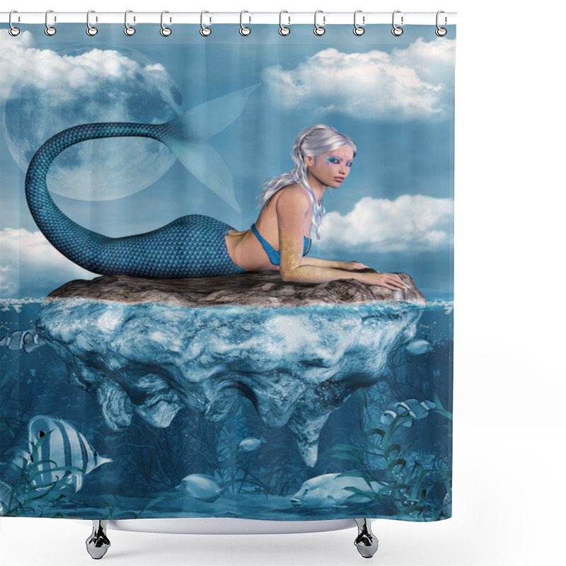 Personality  Mermaid On Rock Shower Curtains