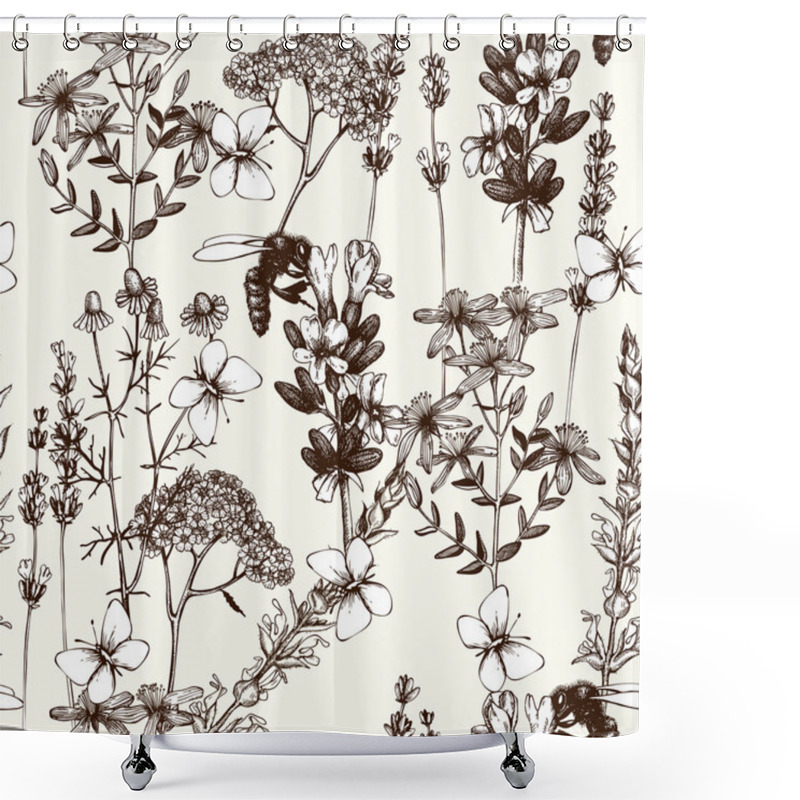 Personality  Seamless Pattern With Herbs Shower Curtains