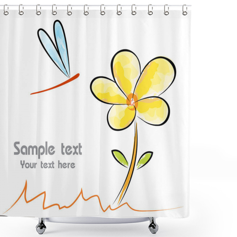 Personality  Vector Image Of An Flower And Dragonfly Shower Curtains