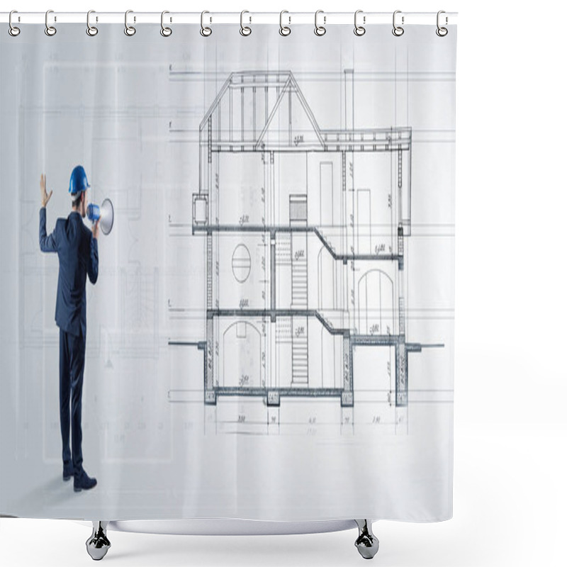 Personality  Architect Looking To A House Plan Shower Curtains