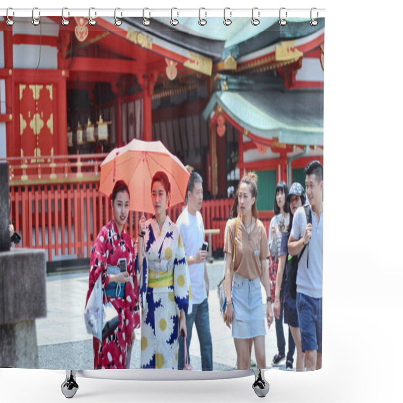 Personality  Two Women's Kimonos Enjoy To Respect ,Fushimi Inari Shrine. Shower Curtains