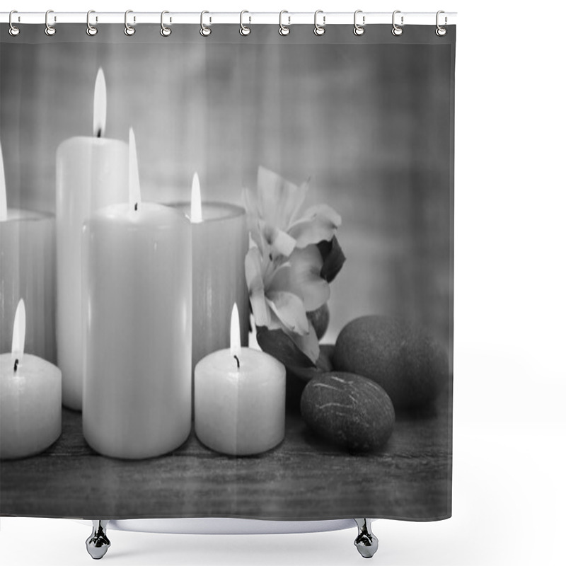 Personality  Composition With Candles And Spa Stones Shower Curtains