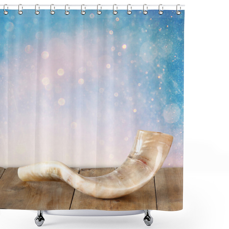 Personality  Shofar (horn) On Wooden Table. Rosh Hashanah (jewish Holiday) Concept . Traditional Holiday Symbol. Shower Curtains