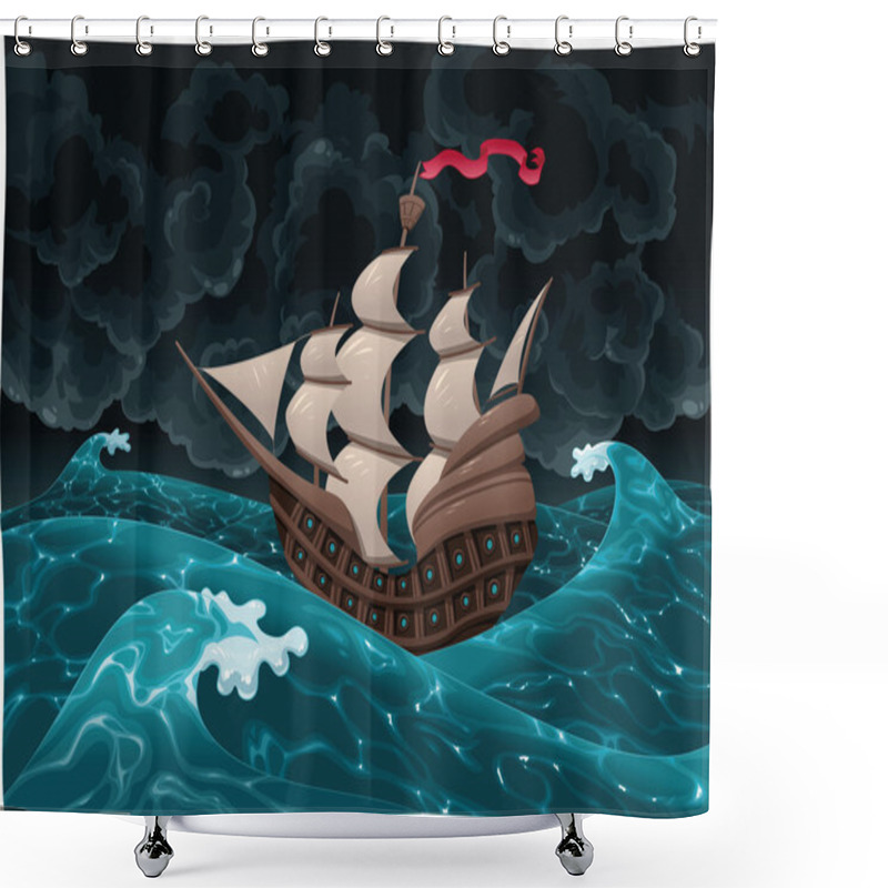 Personality  Galleon In The Sea With Storm. Shower Curtains