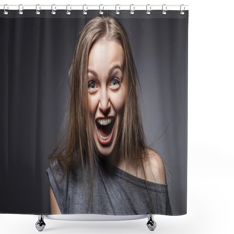 Personality  Angry Woman Screaming Over Dark Grey Shower Curtains