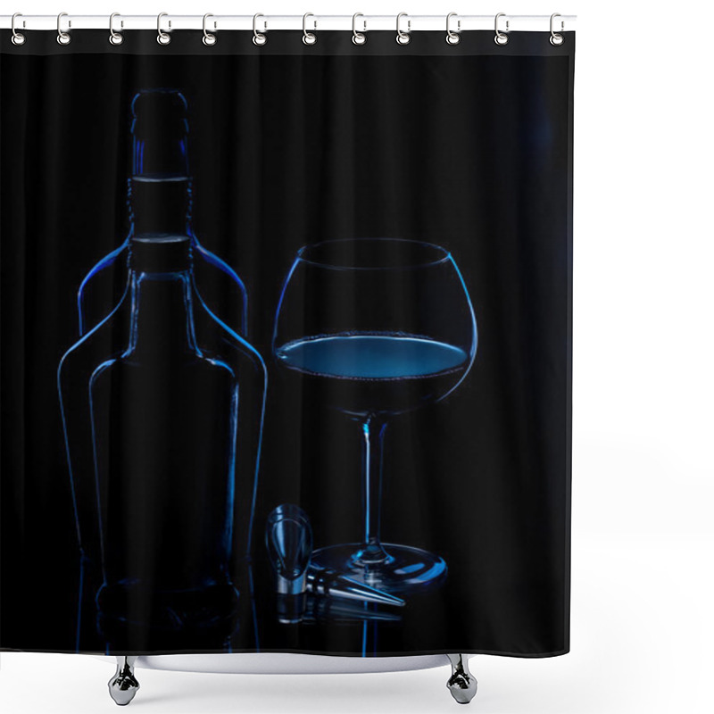 Personality  Silhouette Of Bottles With Glass Of Wine Shower Curtains