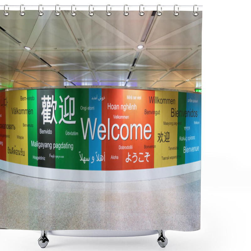 Personality  Various Languages Of Welcome In A Wall Shower Curtains