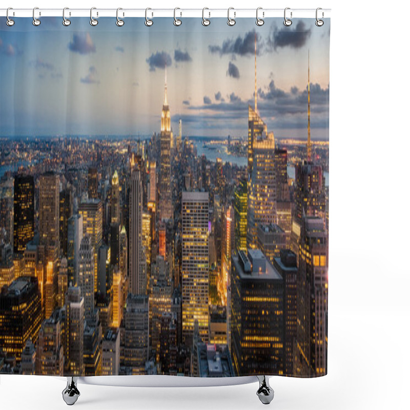 Personality  Panoramic View Of New York City At Sunset Shower Curtains