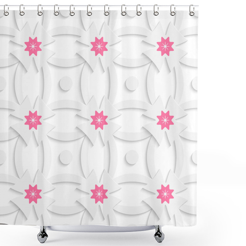 Personality  White Ornament Net Pink Flowers And White Shower Curtains