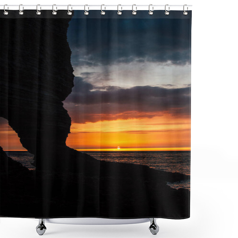 Personality  Rocky Cliff On Cloudy Sunset, Etretat, France Shower Curtains