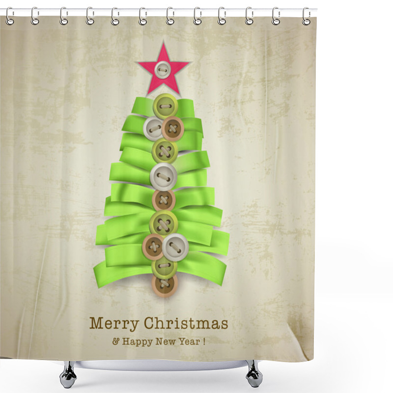 Personality  Christmas Card With Creative Christmas Tree Made Of Ribbons Shower Curtains