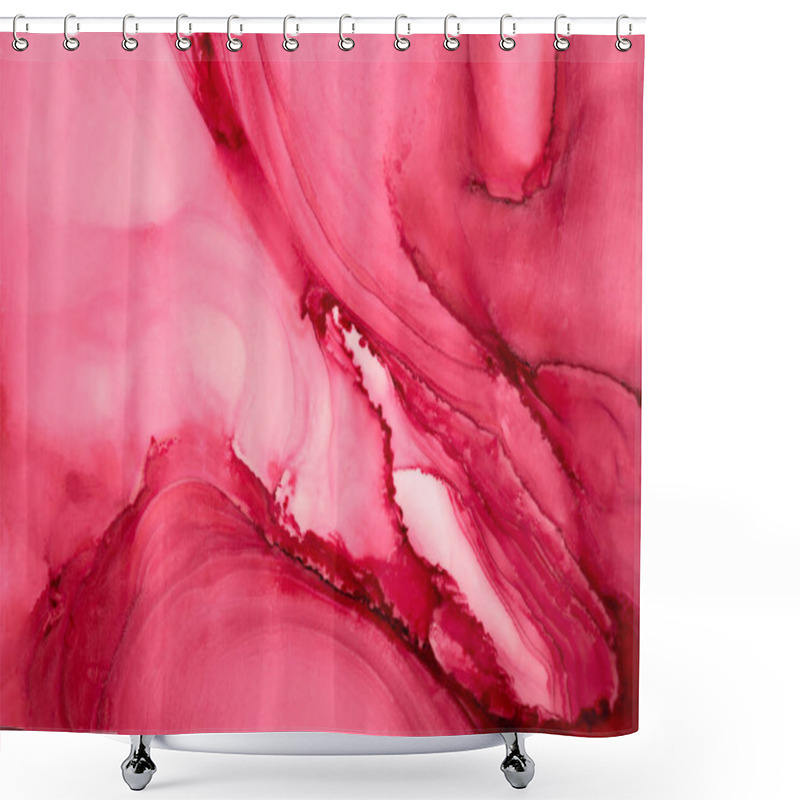 Personality  Ruby Pink Ink Abstract Background, Marble Texture, Fluid Art Pattern Wallpaper, Paint Mix Underwater Wavy Spots And Stains Shower Curtains