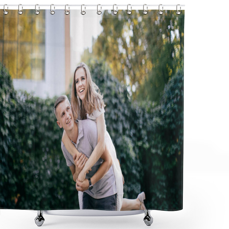 Personality  Young Couple In Love Posing On Outdoor Photo - Session  Shower Curtains