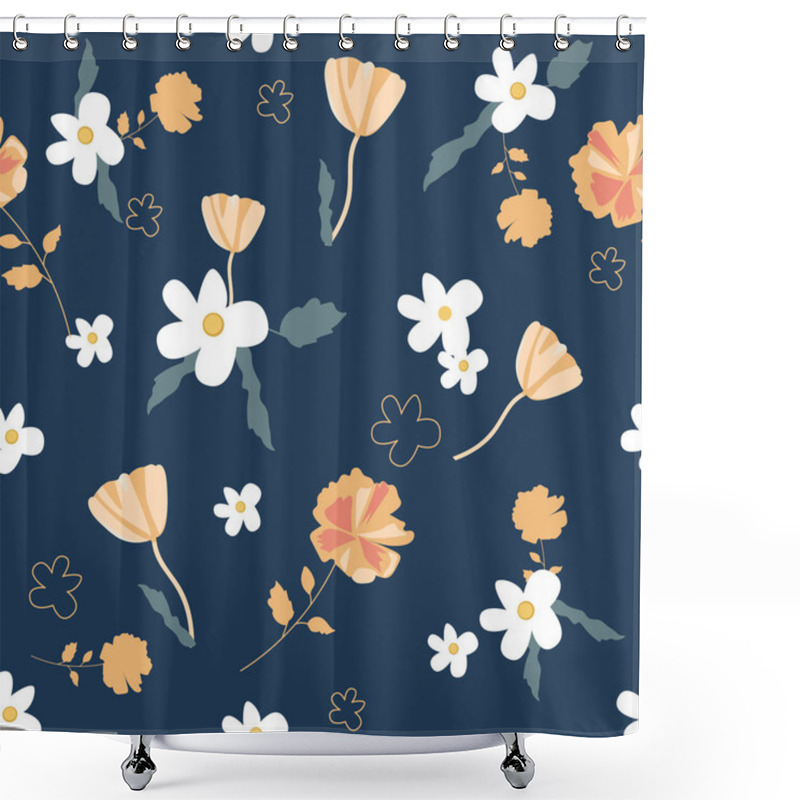 Personality  Seamless Floral Pattern. Trendy Design For Wallpaper, Textile Design, Packing, Fabric. Modern Vibrant Abstract Flowers And Leaves. Shower Curtains