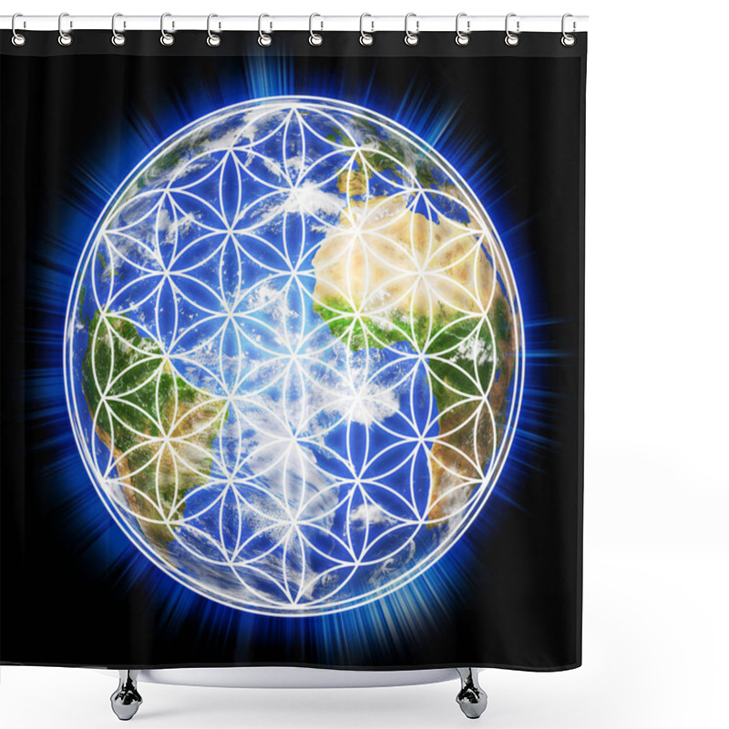 Personality  3d Earth Globe With Flower Of Life. Symbol 2 Shower Curtains