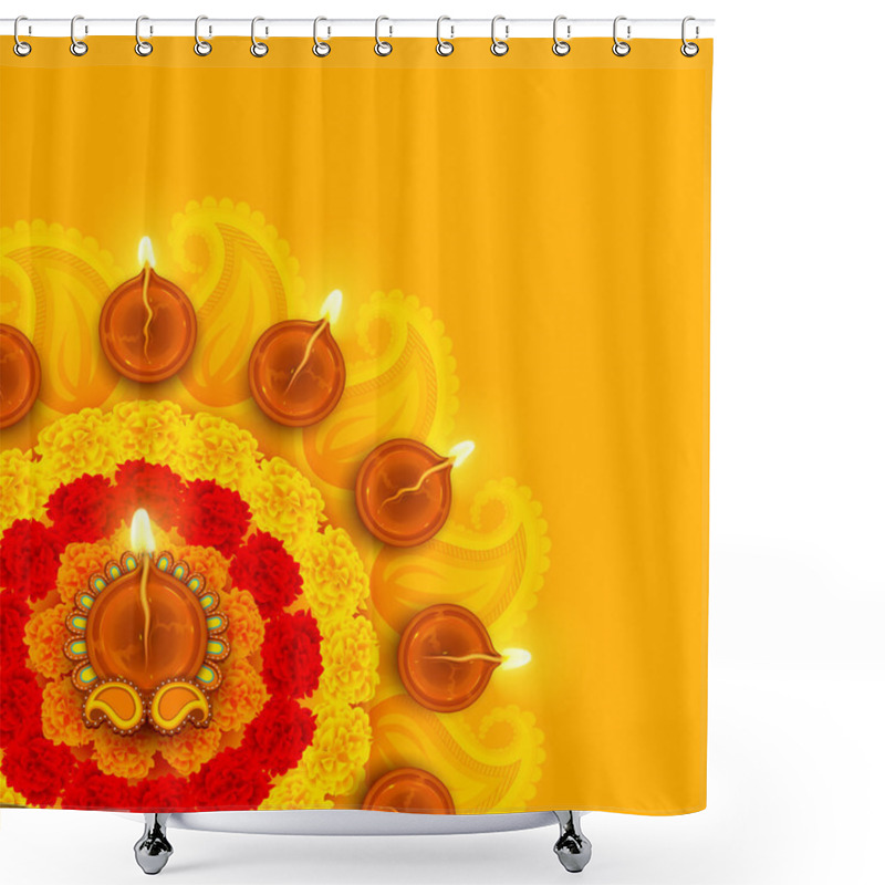 Personality  Decorated Diwali Diya On Flower Rangoli Shower Curtains