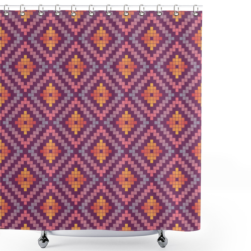 Personality  Geometric Tribal Pixel Pattern Shower Curtains