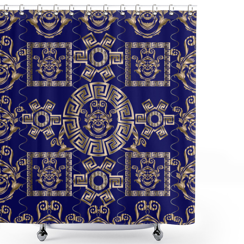 Personality  Floral Baroque Vector Seamless Pattern. Meander Greek Key Shower Curtains