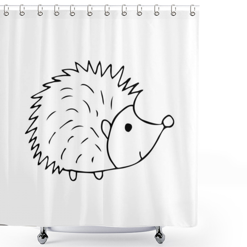 Personality  Cute Hedgehog Black And White Doodle Illustration On White Background. Forest Animal With Prickly Needles Vector Shower Curtains