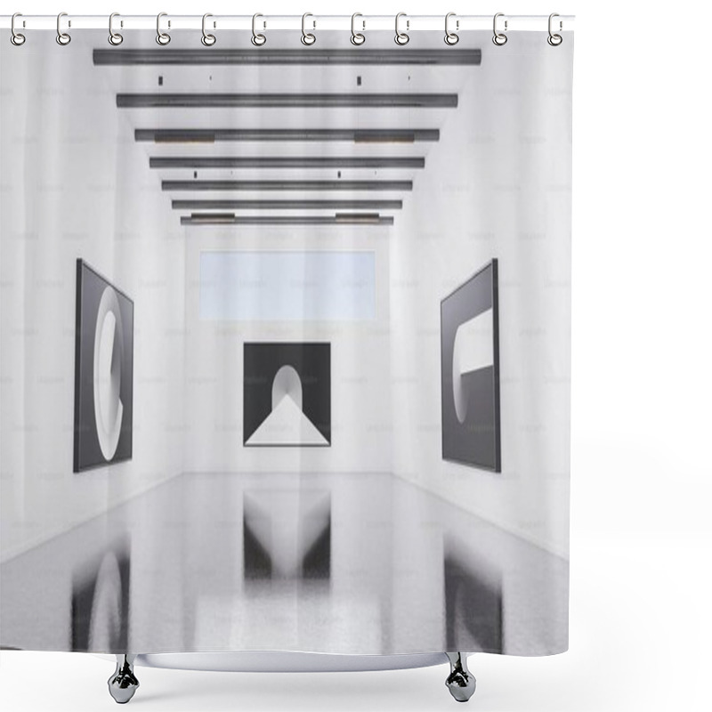 Personality  Modern Art Gallery Showcasing Abstract Black And White Artwork. Shower Curtains