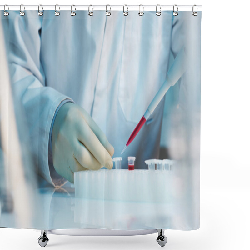 Personality  Close Up Of Scientist Using Pipette In Laboratory Shower Curtains