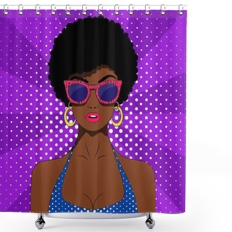 Personality  Girl In Pop Art Style With Glasses On A Purple Background. Shower Curtains