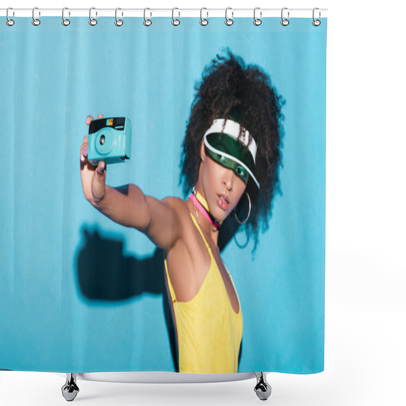 Personality  Afro Girl Taking Photo On Camera Shower Curtains