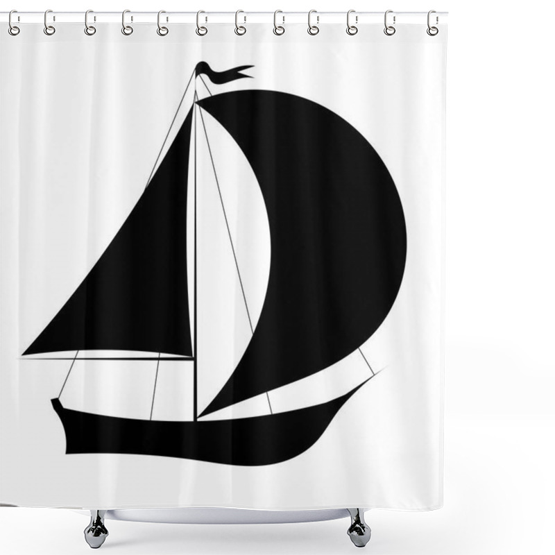 Personality  Vector Illustration Of Black Silhouette Of Sailing Yacht On A Wh Shower Curtains